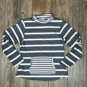 Bearpaw Women's Striped Mock‎ Neck Long Sleeve Pullover Top, Gray White, Medium